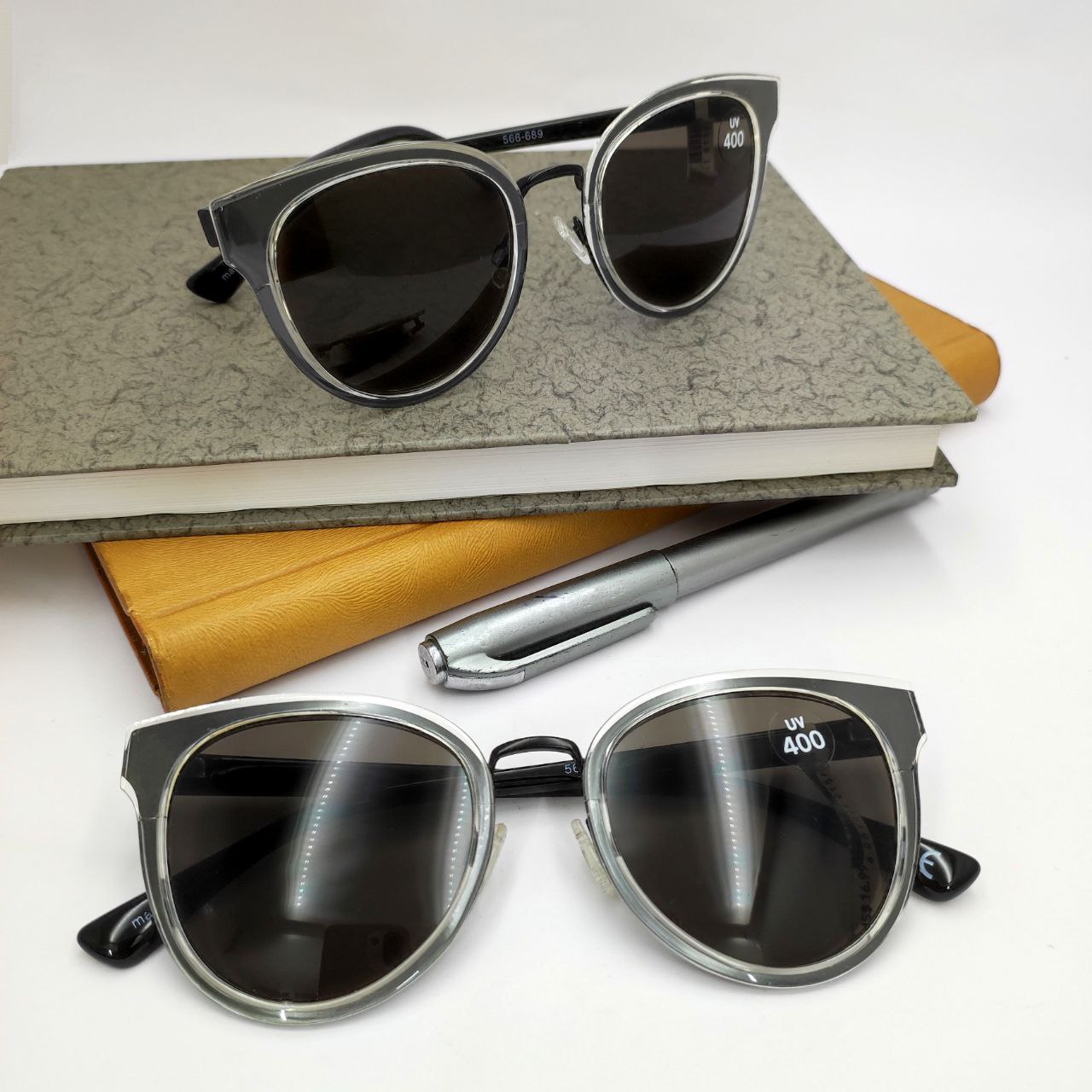 عینک آفتابی اورجینال شیشه گرد طوسی مشکی فریم دوبل