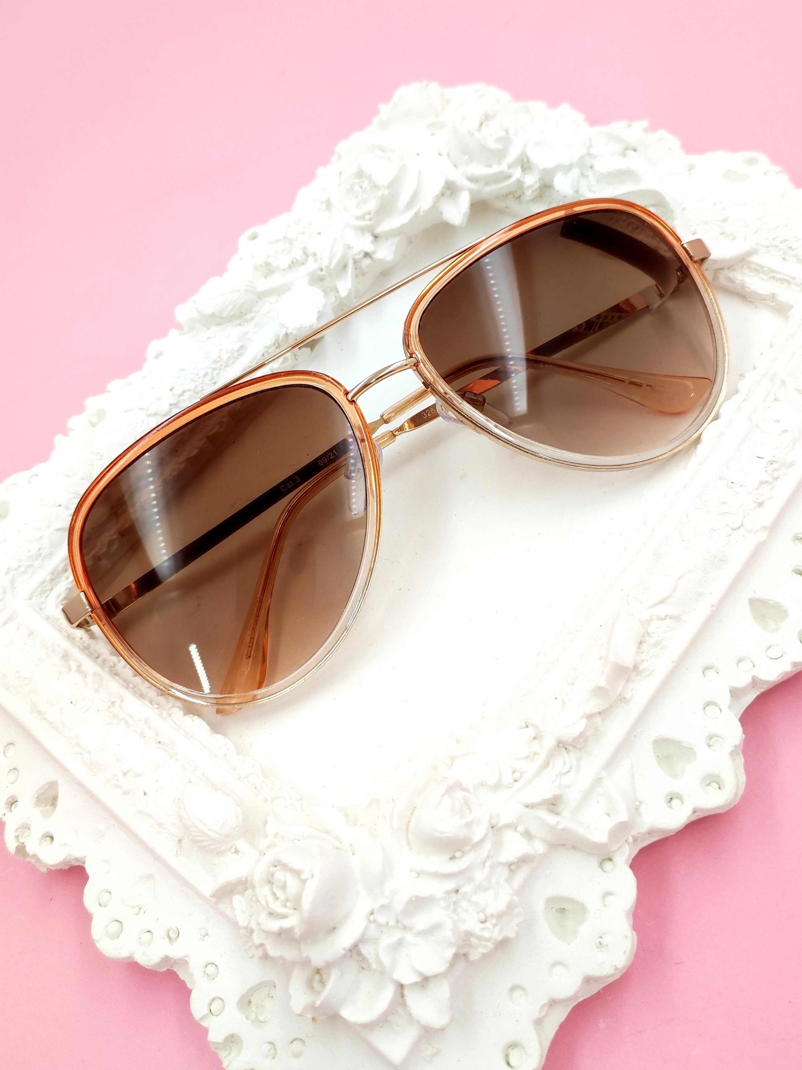 عینک آفتابی زنانه طرح خلبانی فریم دوبل هایلایت طلایی مسی