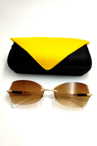 عینک آفتابی زنانه بدون فریم باریک نگیندار عدسی قهوهای