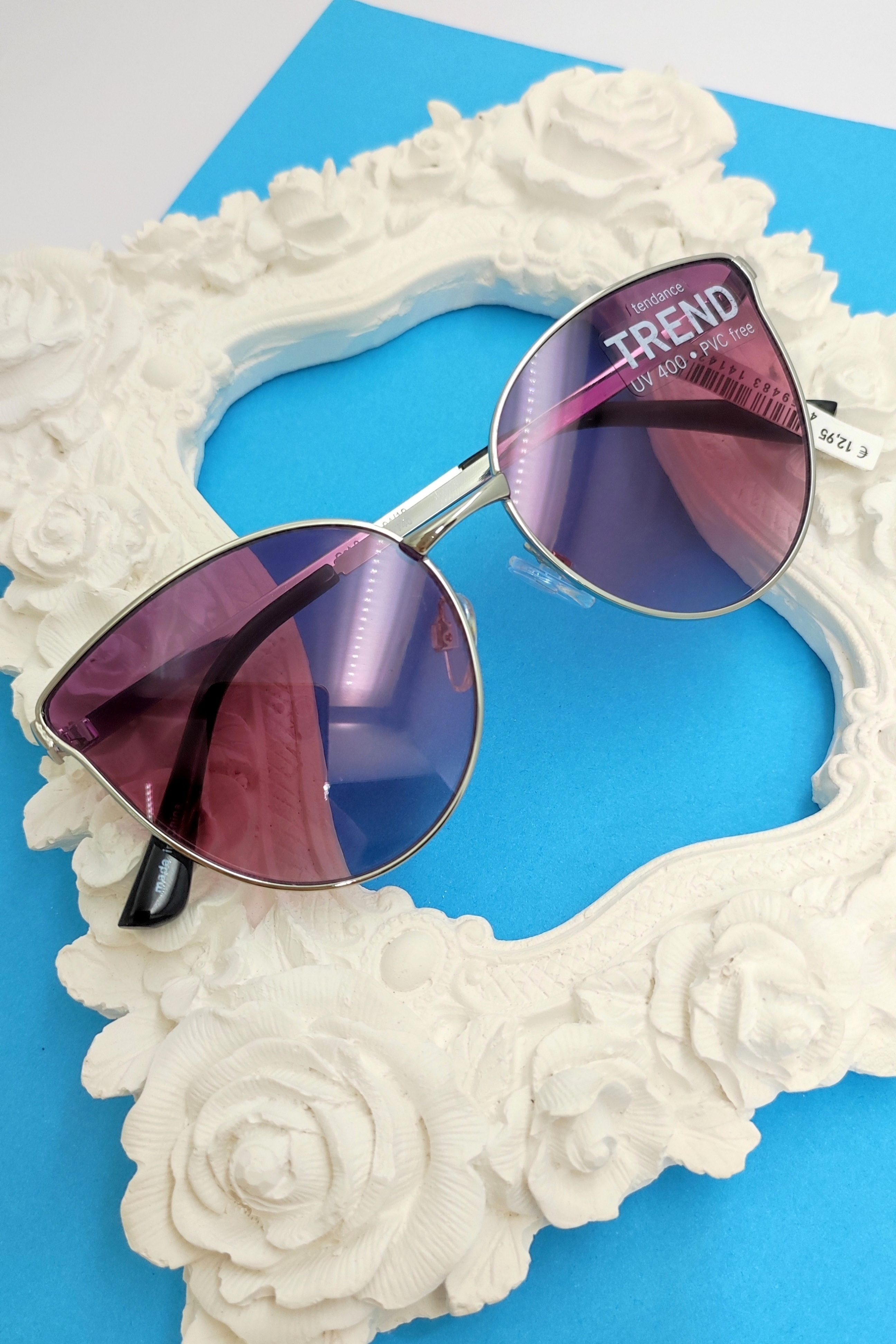 عینک آفتابی اورجینال زنانه گربه‌ای فلزی عدسی صورتی