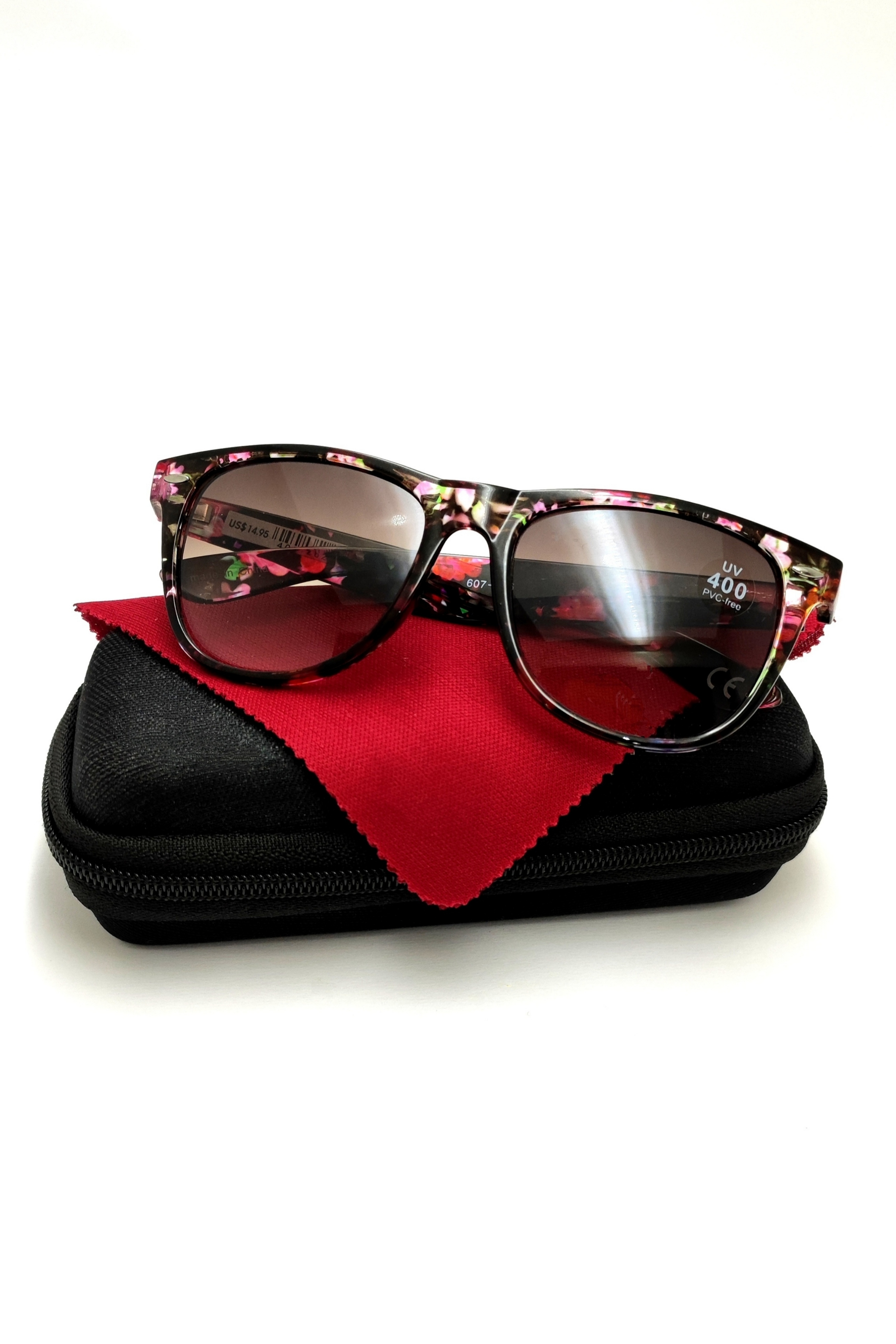 عینک آفتابی اورجینال زنانه فریم مستطیل مدل ویفرر رنگ گلدار مشکی صورتی