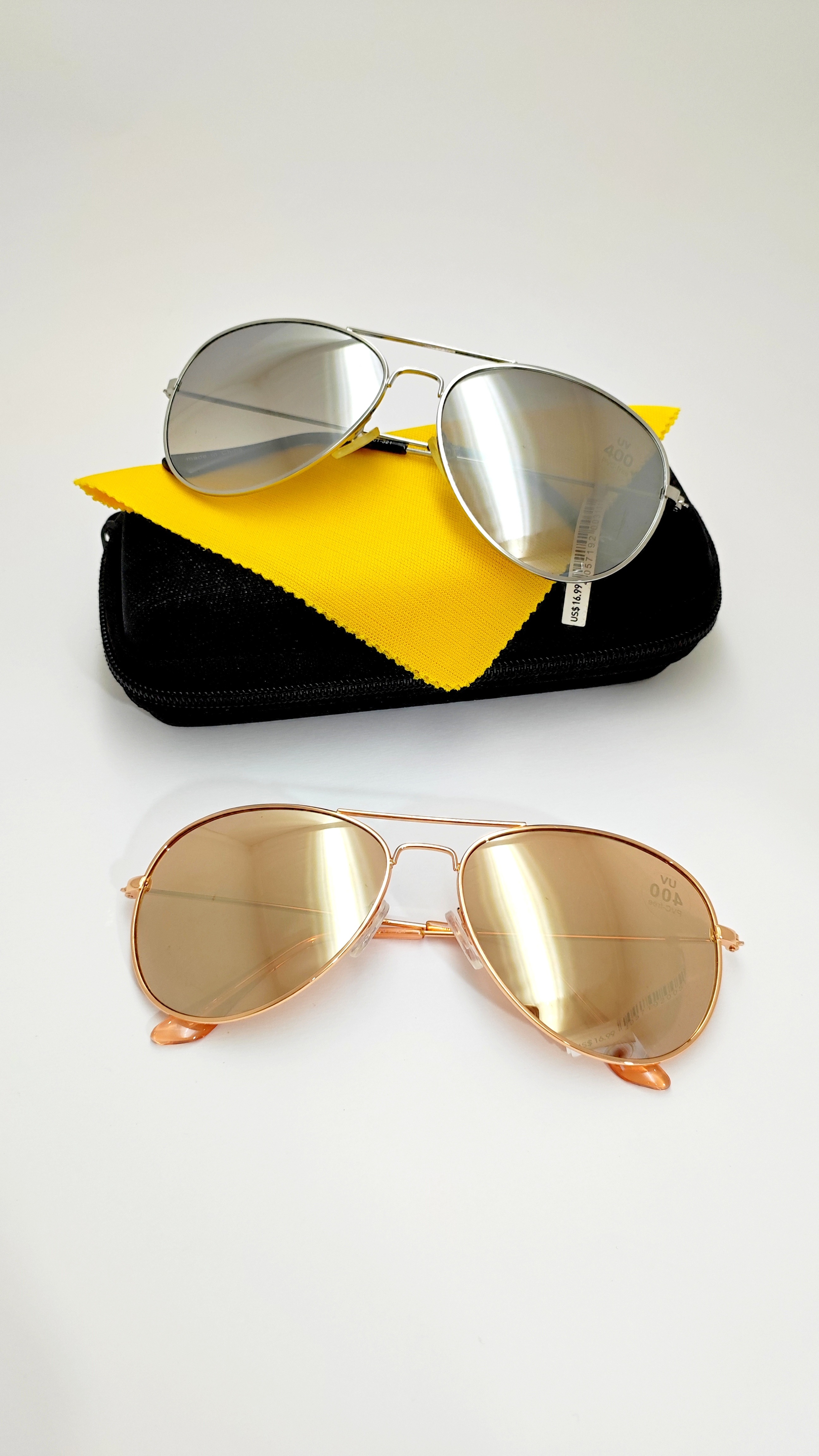 عینک آفتابی و برف اورجینال مدل خلبانی عدسی آینه‌ای نقره‌ای و بژ یونیسکس