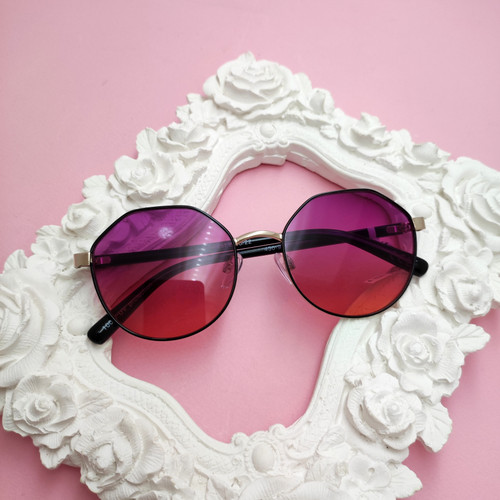 قیمت و خرید عینک آفتابی فریم گرد چندضلعی فلزی عدسی بنفش هایلایت اورجینال