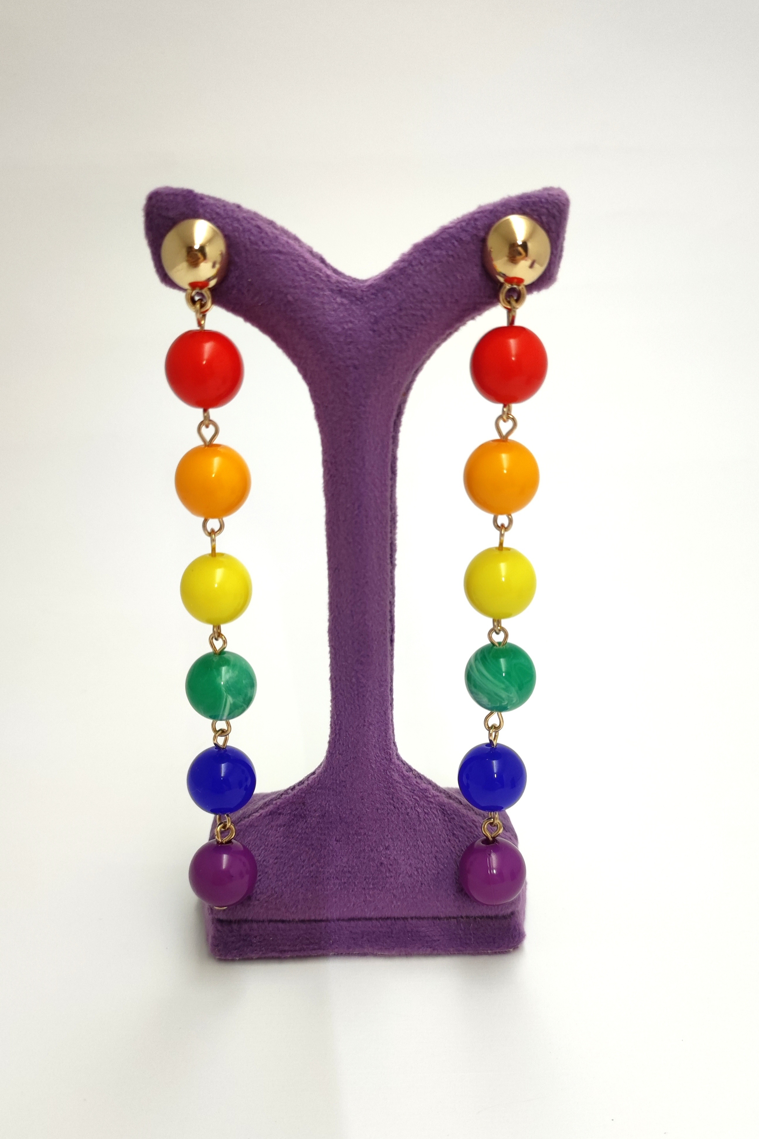 گوشواره بلند اورجینال مهره‌ای رنگارنگ