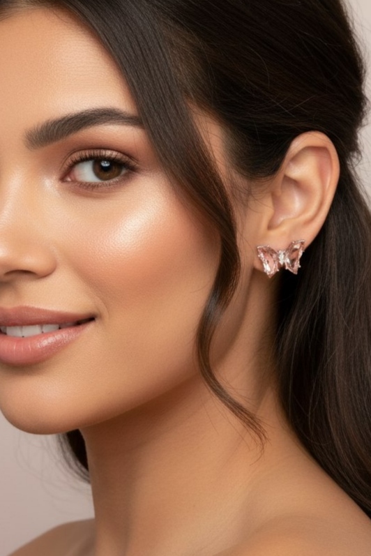 گوشواره میخی اورجینال پروانه‌ی کریستالی